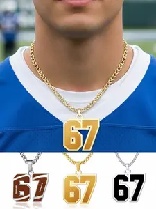 Athletes Jersey Number Necklace 67 for Men - Stainless Steel Number Necklace Athletes Number Chain Chain Personalized Charm Pendant - Inspirational Basketball Baseball Football Jewelry Gift