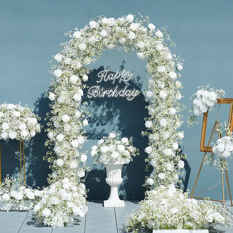 S-A7672 2pcs/set Luxury White Roses Babybreath Wedding Event Decor Flower Arrangement