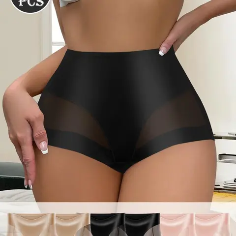 QUASTI 6 Pieces High-Rise Sexy Mesh Splicing Contrast Women's Breathable Basic Smooth Soft Comfortable Panties Seamless Lightweight Hip Lifting Elastic Ladies Briefs S-XXL