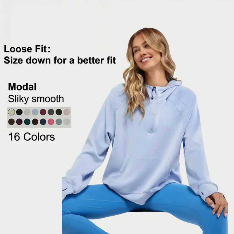 GLOWMODE Modal Silk Touch Loosing Fit Half-Zip Hoodie Fall