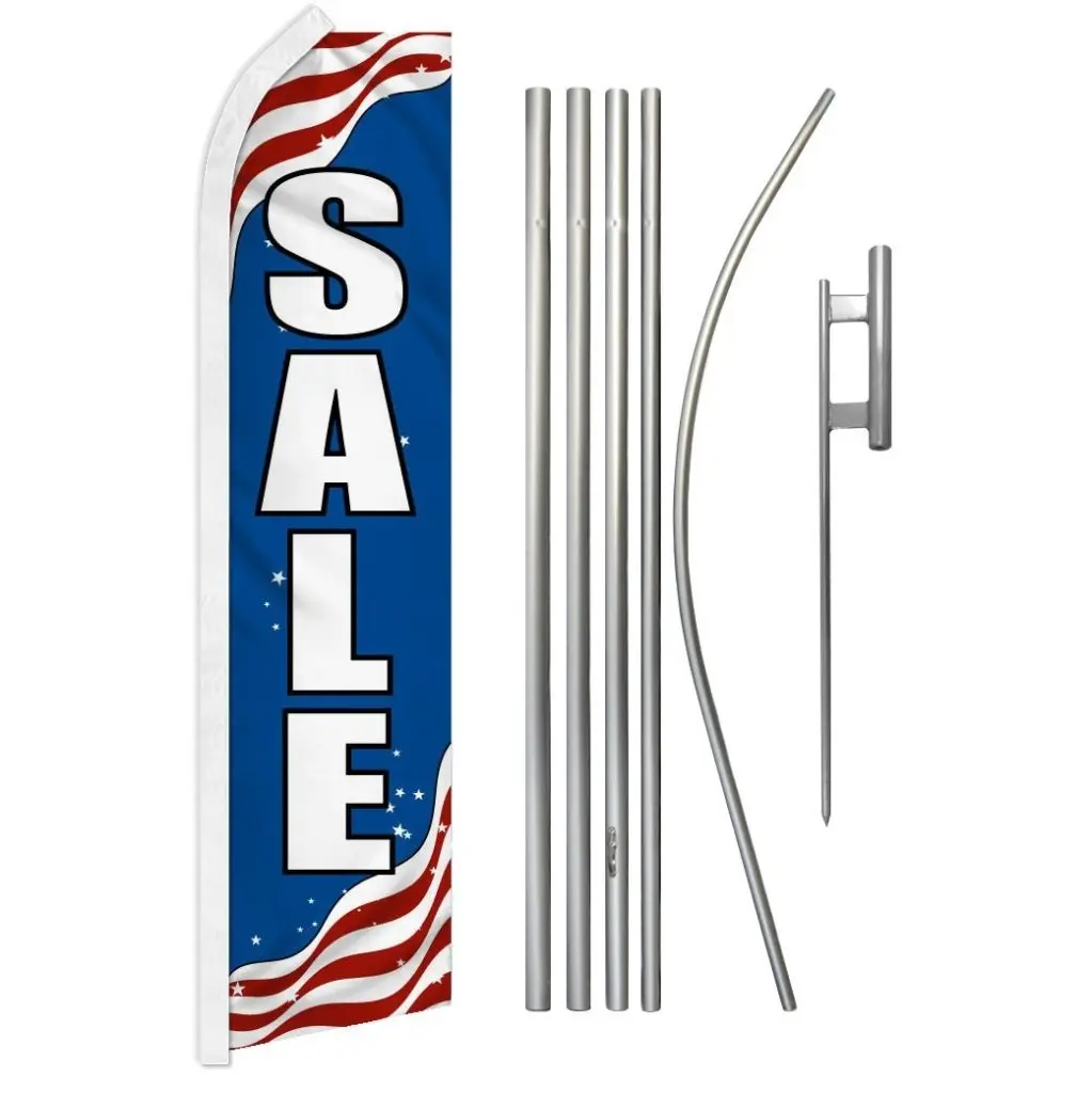 Patriotic Steel-Aluminium Pole Polyester Flag Kit - Windproof Synthetic 11.5ft x 2.5ft Festive Backdrop Banner for Home Use, Home Supplies (On Sale)