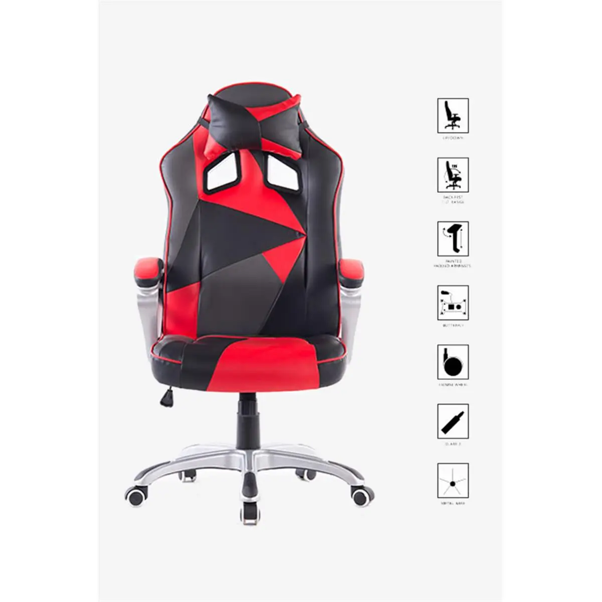 GameFitz Modern PU Leather Foldable High Back Gaming Chair - Black & Red, 42 lbs Weight, Single Seat with Folding Footrest, Ideal for Gamers' Indoor Gaming Furniture Setup & Man Cave Decor