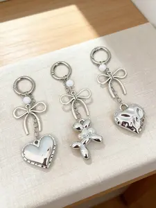 Elegant Alloy Butterfly Knot Heart Keychain Pendant, Versatile French Style Phone Chain, Stylish Keyring, Aesthetic Keychain, Bag Decoration, Keychain For Bags