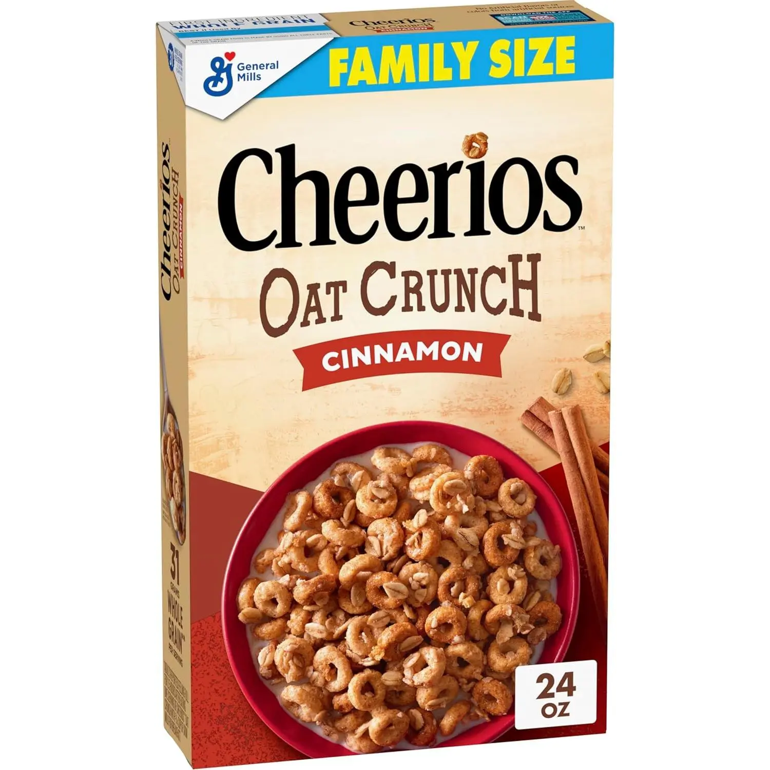Cheerios Oat Crunch Cinnamon Breakfast Cereal, Made with Whole Grain, Family Size, 24 oz Cheerios Oat Crunch Cinnamon Breakfast Cereal, Made with Whole Grain, Family Size, 24 oz