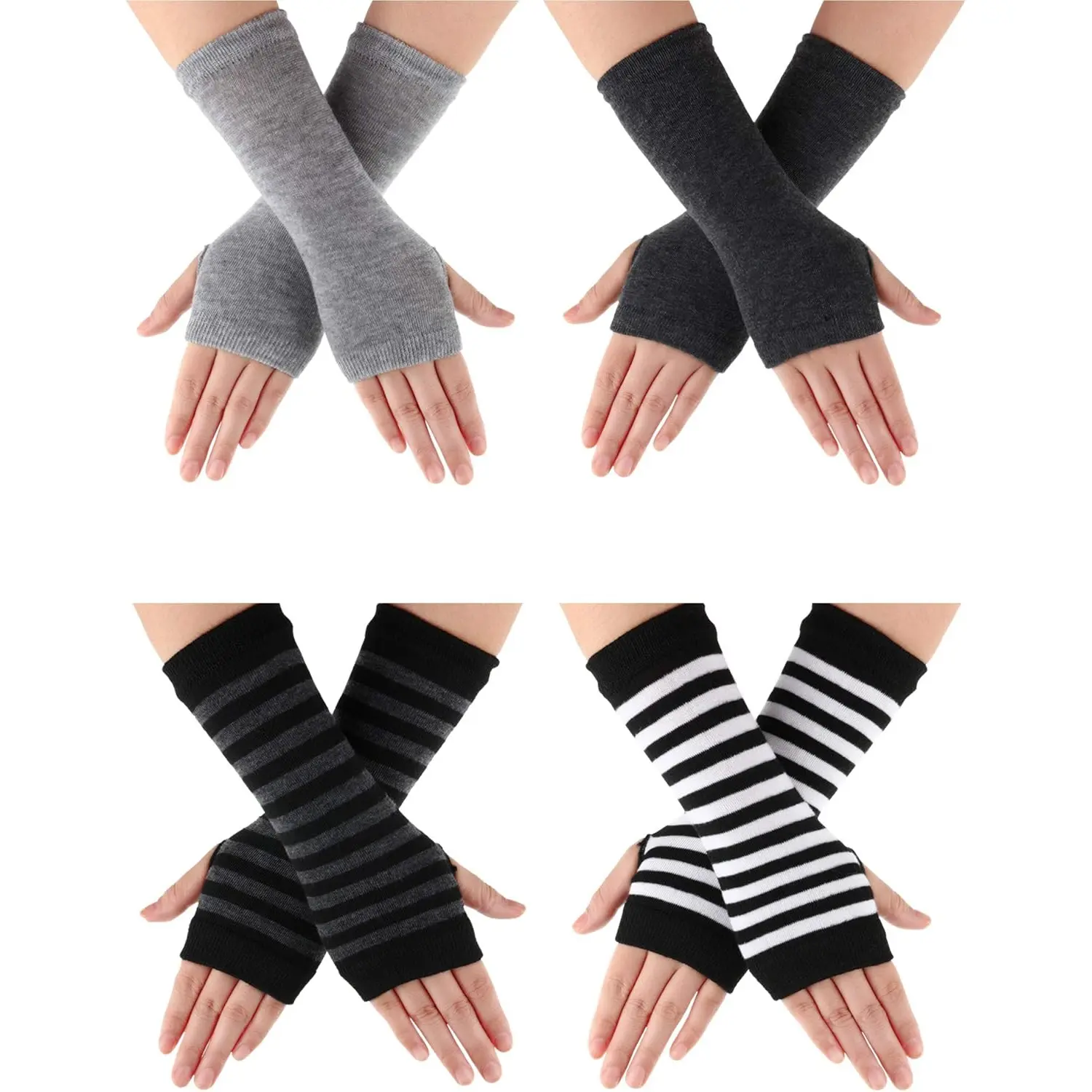 4 Pack Cashmere Feel Fingerless Gloves with Thumb Hole Unisex Warm Wrist Gloves