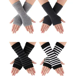 4 Pack Cashmere Feel Fingerless Gloves with Thumb Hole Unisex Warm Wrist Gloves