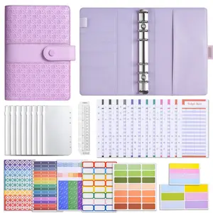 Cash Budget Planner Notebook, A6 PU Material Binder, Includes 12 Budget Cards, Zipper Bags, Stickers, Ruler, Color Labels