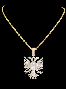 Albanian Eagle Zircon Pendant Necklace, Stainless Steel Chain, Men Women Hip Hop Punk Jewelry, Vintage Fashion, Daily Wear & Party Gift, Zircon Stones Necklace