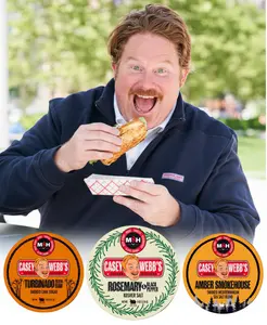 Casey Webb's Flavor Reserve Collection Seasoning Sampler Spicy Bbq Spice Rosemary & Black Pepper Kosher Salt Turbinado Red & Raw Smoked Cane Sugar Amber Smokehouse Smoked Mediterranean Sea Salt Blend