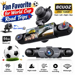 【fathersdaygift】BCUOZ 4-Channel  Dash Cam,(Not wireless) 1080P Full HD Front+720P Rear Left Right Coverage, Requires charging to use, G-Sensor, With Free 64GB Memory Card,  Car Dashboard Camera / Safe Driving Black Box fathersdaygift