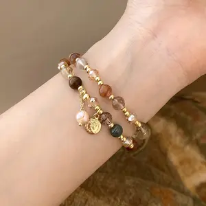 Handmade Vintage Multicolor Beaded Bracelet, Boho Multicolor Beaded Charm Bracelet with Baroque Pearl