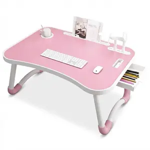Newly Foldable Bed Table with USB, Fan & Light - Large Portable Laptop Desk with Cup Holder & Drawer for Reading, Eating in Bed Home Office Desk Home Office Furniture