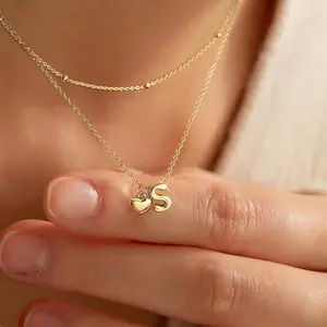 Gold Necklace for Women Layered Bubble Heart Letter Initial Necklaces for Women Trendy Jewelry 14K Gold Plated Chain Chunky Name Necklace Stack Charm A-Z Pendant Set Jewelry Gifts