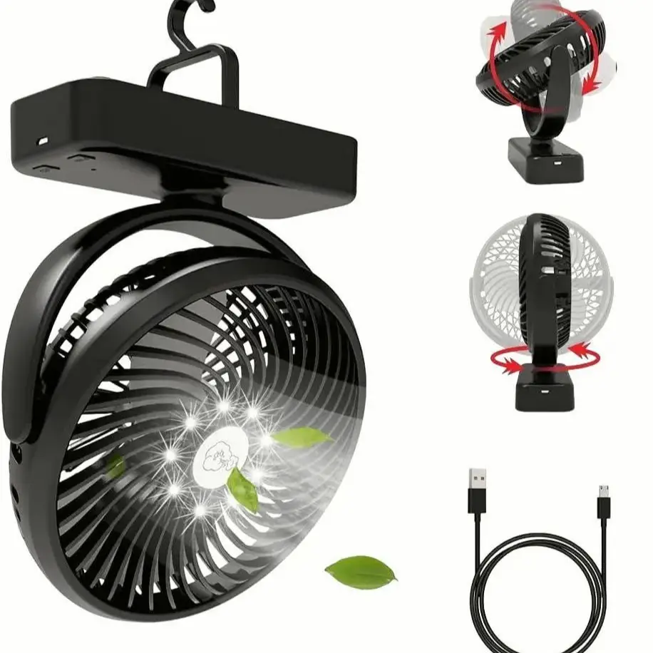 Portable Fan with LED Lantern, Rechargeable Battery Operated Fan with Adjustable head, Up to 58hrs Battery Powered Fan with Foldable Hanging Hook