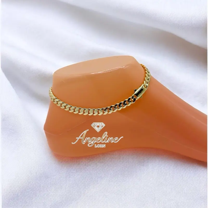 Anklet #1240 8 mm Size 10 Laminado 14k Capas Oro Real Alta Calidad Uso Diario