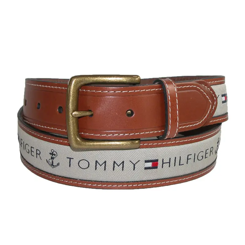 Tommy Hilfiger Men's Leather Casual Belt with Fabric Inlay, Casual And Jean Belts