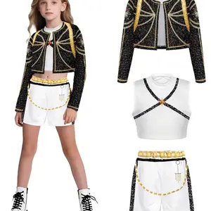 Girls' Trendy Stage Battle Costume Set, Gold Cosplay, Quick Change Idol/demon Hunter/halloween Main Character
