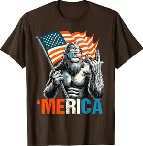 Bigfoot Merica T-Shirt – Patriotic American Flag Vintage 4th of July Graphic Tee for Men