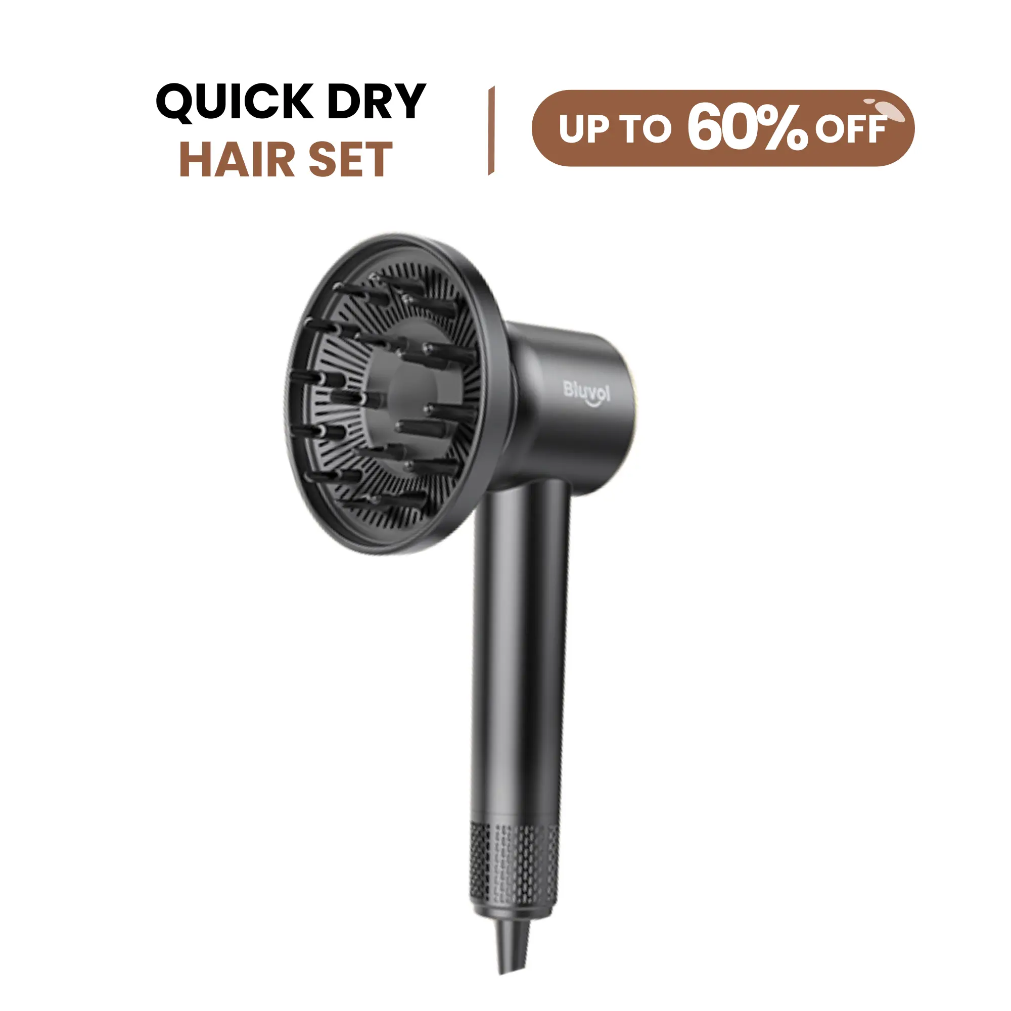 【FALL PICK】Bluvol AURA H10 Powerful High-Speed Lightweight Compact Ergonomic Corded Hair Dryer with Diffuser Set, Cooling & Moisturizing, Automatic Temperature Control