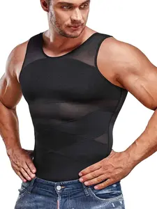 Men's Contrast Mesh Round Neck Shapewear Tank Top, Compression Shapewear Tops, Tummy Control Compression Shirt, Compression Vest for Men, Muscle Slimmer, Breathable Tank Top, Waist Trainer Vest