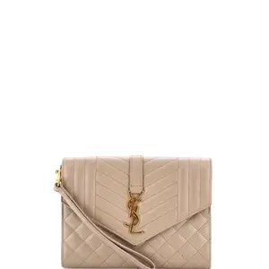 Pre-owned Yves Saint Laurent Leather Clutches & Wristlets Saint Laurent Classic Monogram Envelope Wristlet Clutch Mixed Matelasse by Rebag