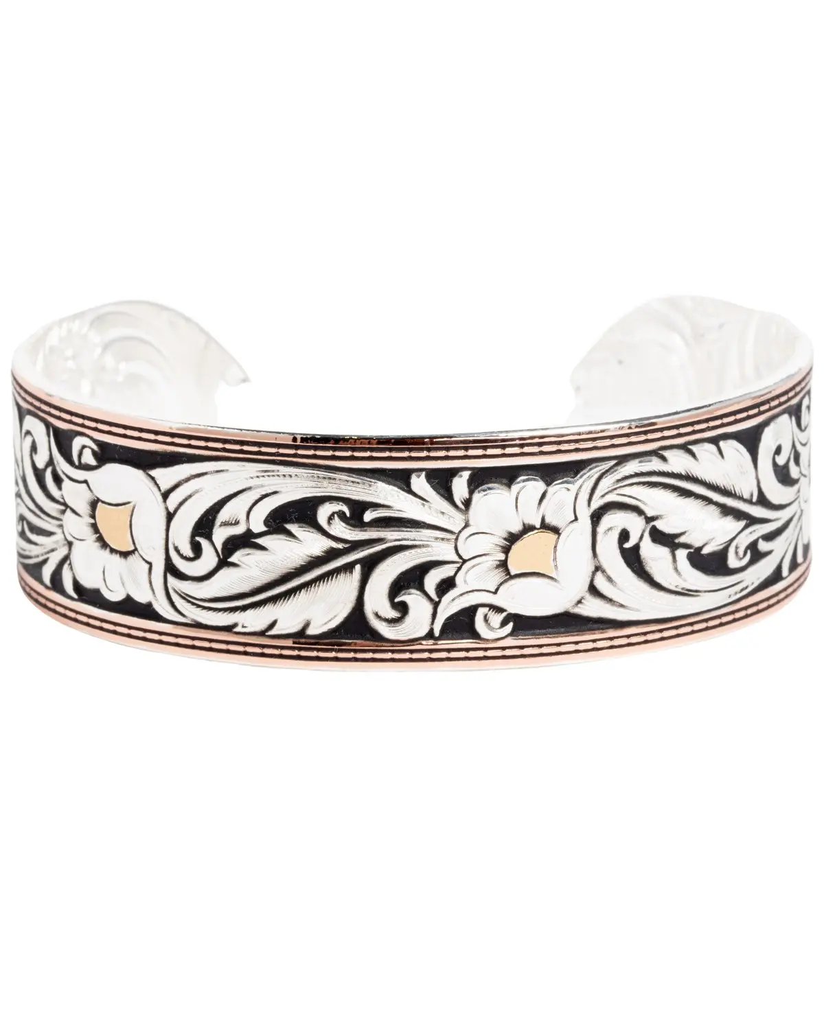 Montana Silversmiths Women's Women'S Leathercut Tri-Colored Floral Cuff - Bc2598tri-Bk