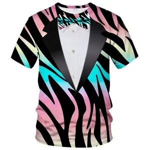 Unisex Colorful Zebra Stripes Tuxedo Print T-Shirt for Adults, Ideal for Party, Carnival, Music Festival & Casual Gatherings