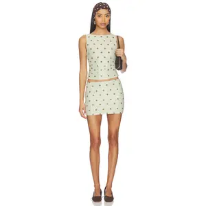 MORE TO COME Logan Mini Skirt Set in Sage Polka Dot