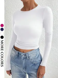 Women's Fashion Casual Basic Sexy Slim Fit T-Shirt, Womenswear, Versatile Slimming Fabric, Soft Comfortable Long Sleeve Top for All Seasons