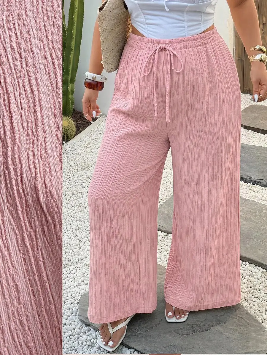 Maternity Plus Size Textured Drawstring Waist Pocket Loose Casual Pants, Versatile Daily Wear