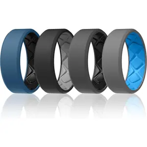 Men's Silicone Rings, 7.5mm Wide 2.5mm Thick Rubber Wedding Bands For Him, Ergonomic Beveled Edge Two Tone Waterproof Workout Accessories