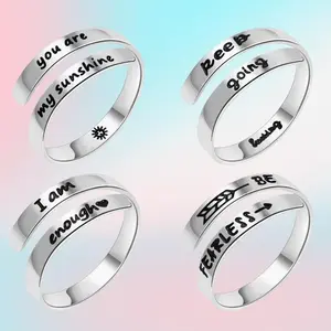 "You Are My Sunshine" Engraved Inspirational Stackable Ring, Open Adjustable Stars Statement Jewelry, "I Am Enough" Gift for Women, Stackable Rings