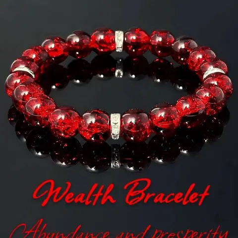 Red Crystal Wealth Bracelet, Ruby Abundance Bracelet, Glazed Crystal Stone Bracelet, Day and Night Wealth Magnet Jewelry, Fashion Accessories for Men and Women, Crystal Bracelets