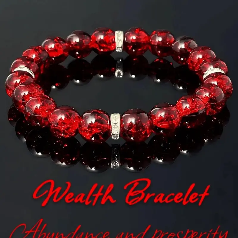 Red Crystal Wealth Bracelet, Ruby Abundance Bracelet, Glazed Crystal Stone Bracelet, Day and Night Wealth Magnet Jewelry, Fashion Accessories for Men and Women, Crystal Bracelets