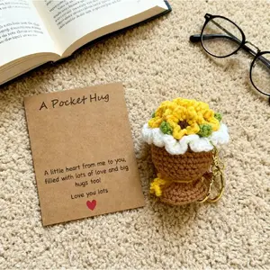 3 Pcs Mini Handmade Flower Keychain Christmas Birthday Easter Gifts for Women Men Grandkids, Stocking Stuffers for Teen, Inspirational Cute Stuff Things, Handmade Emotional Positive Bag Key Chain Decorations