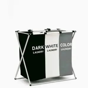 47.55gal Laundry Basket Sorter, Large 3 Section Collapsible Laundry Hamper For Laundry Room Organization, Dirty Clothes Hamper Bag For Bedroom Blanket Storage Organizer (3 Section Black), Laundry Hampers, Laundry Baskets