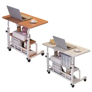 Garvee Upgraded Adjustable Height Rolling Laptop Desk, Equipped with Storage Shelves and Lockable Wheels, Portable Standing Desk, Space-Saving, for Home Office, Bed, Sofa and Study