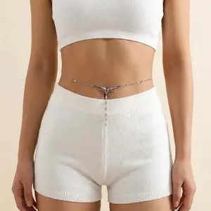 Sexy Rhinestone Tassel Waist Chain for Women New Trendy Silver Color Metal Geometric Wing Belly Chain Bikini Body Jewelry Gifts