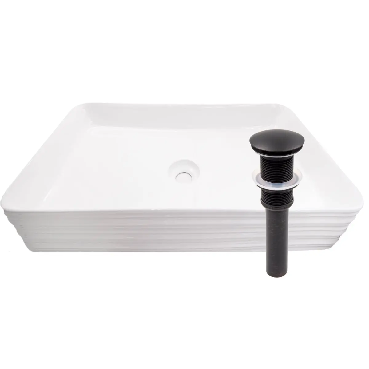 360 stand Rectangular White Porcelain Grooved Above Counter Bathroom Sink with Oil Rubbed Bronze Drain, Easy Cleanup (Model NP-208513ORB)