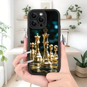 Creative - Summer Fresh Luxurious Golden Chess Queen Crown Art Ornament - UV Printed for iPhone 17 E Air Pro ProMax iPhone16 15 14 Plus 13 12 Mini 11 X XS XR - Black TPU Soft Case, Providing Shock Protection