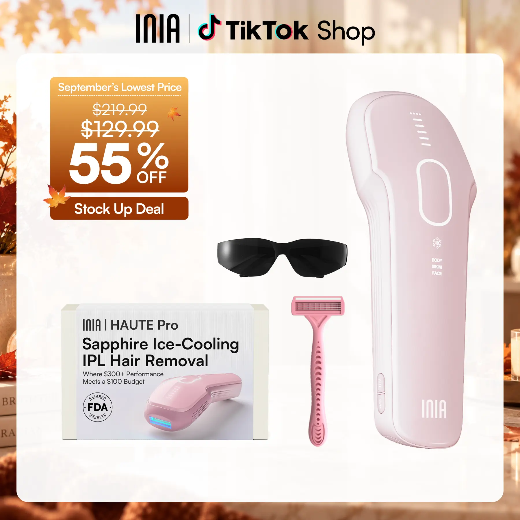 INIA HAUTE Pro Sapphire Ice-Cooling IPL Hair Remover - FDA Cleared, Max Energy, Painless Body Hair Removal Device for Women, Bikini Line Care & Full Body Use, 2-Year Warranty, Summer Beauty Gift Idea,back to school,back to school haul