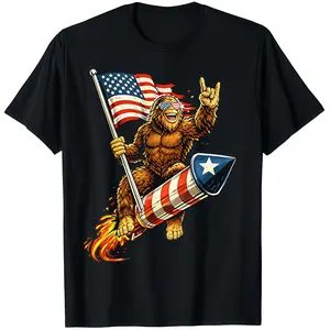 Bigfoot Rock Patriotic Sasquatch American Flag 4th of July T-Shirt