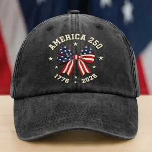 America 250 Flag Bow Embroidered Wash Baseball Cap, Patriotic 1776 To 2026 Unisex Hat For Men Women, 4th Of July Gift Idea | GN180326.R0654.ID01