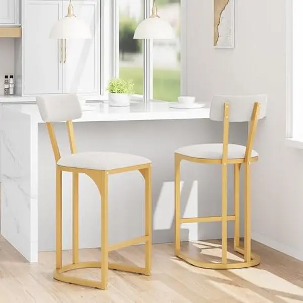 GARVEE Bar Stools Set of 2, Modern Tall Barstools with Back for Kitchen Counter, Island Chairs for Dining Table, Counter Height Bar Stools, Metal Counter Stools with Upholstered for Kitchen