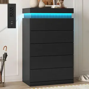 Sikaic Tall 5 Drawers Dresser for Bedroom with Sliding Top Storage Space, LED Light and Power Outlet, Modern Wood Large Chest of Drawer for Living Room, Hallway, Entryway DealsForYouDays Summerwins