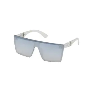 Oversized Square Shield Sunglasses in White Marble