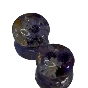 Natural Flower Designs Ear Tunnels - Elegant Purple Color with Unique Flower Patterns 10mm (ask for sizes)