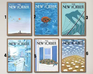 Vintage Magazine Poster, The New Yorker Blue Cover, Poster, Retro, Vintage Art Decor Artistic