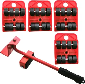5 Pack Furniture Lifter Tool Set, Heavy Appliance Mover with 360° Rotatable Pads, 1 Lifting Rod & 4 Rollers – Red