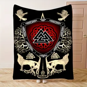 Cozy Viking Valhalla Flannel Blanket – Norse Mythology Design with Celtic Knot, Tree of Life & Beasts – Soft, Warm, and Perfect for Home Decor, Camping, Travel, or Gifts, Travel Blanket | Vibrant Throw Blanket | Cozy Warm Throw